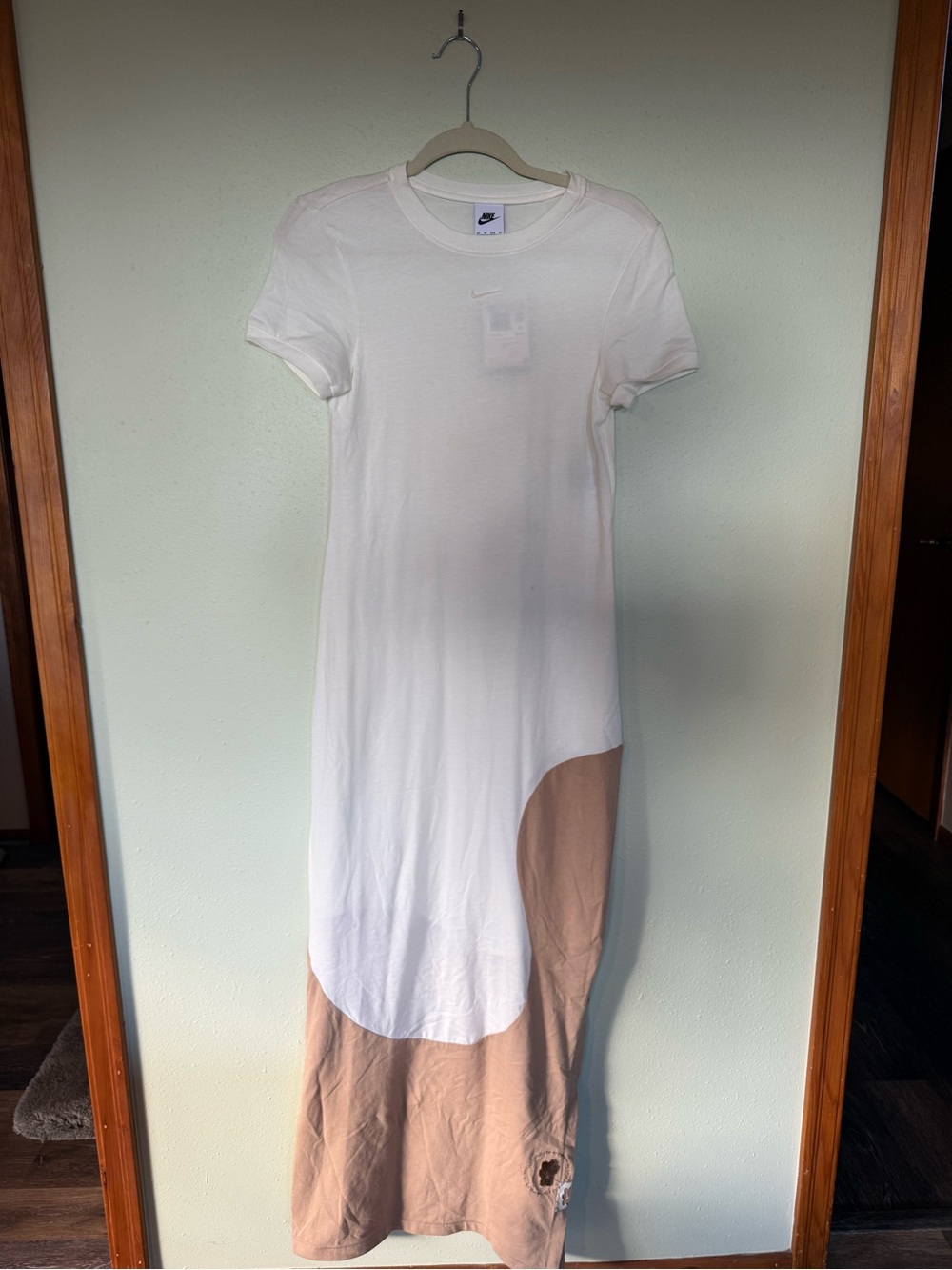 Nike White and Tan Colorblock Maxi T-Shirt Dress